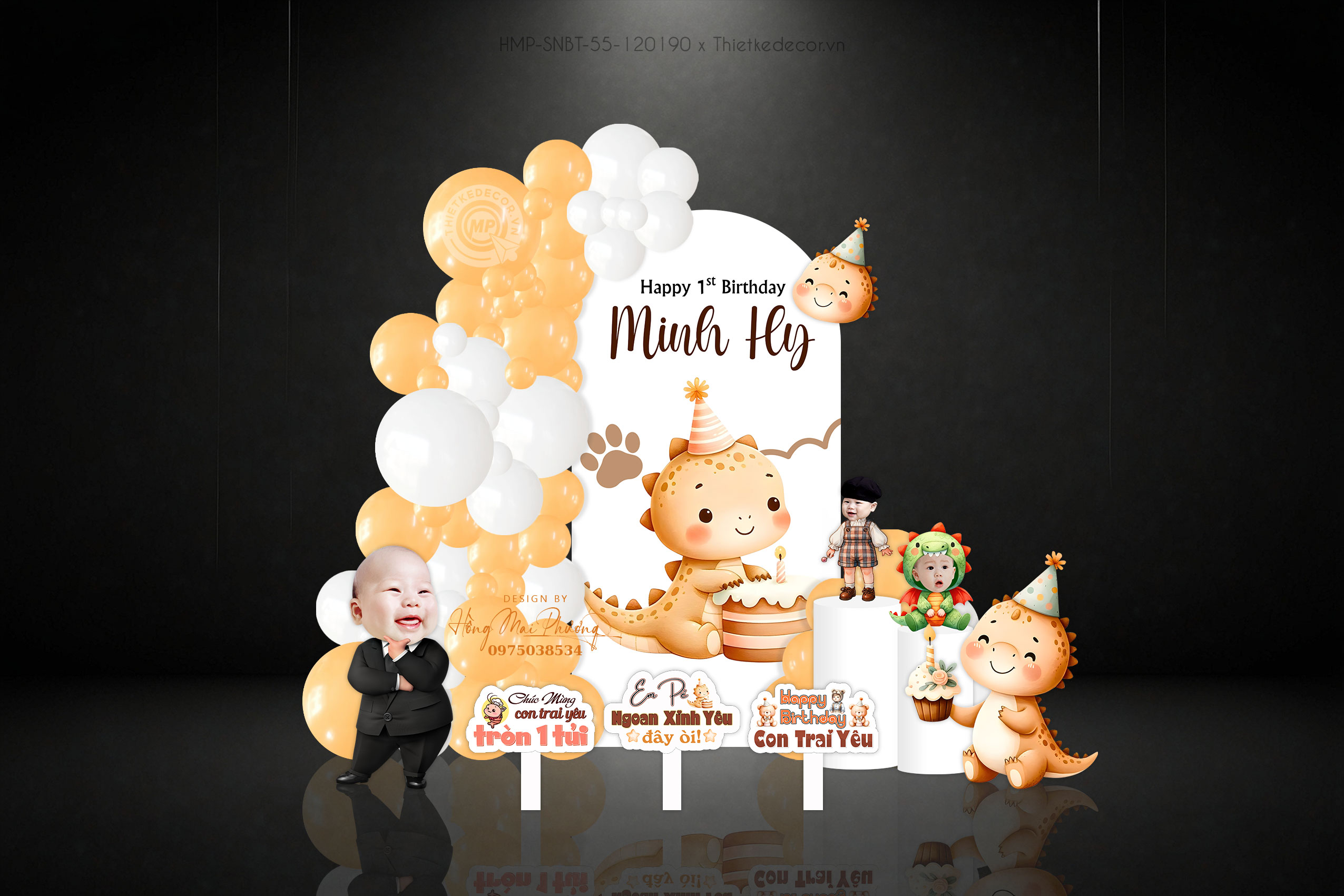 Sinh nhật bé trai tuổi rồng tone cam, full chibi & tag